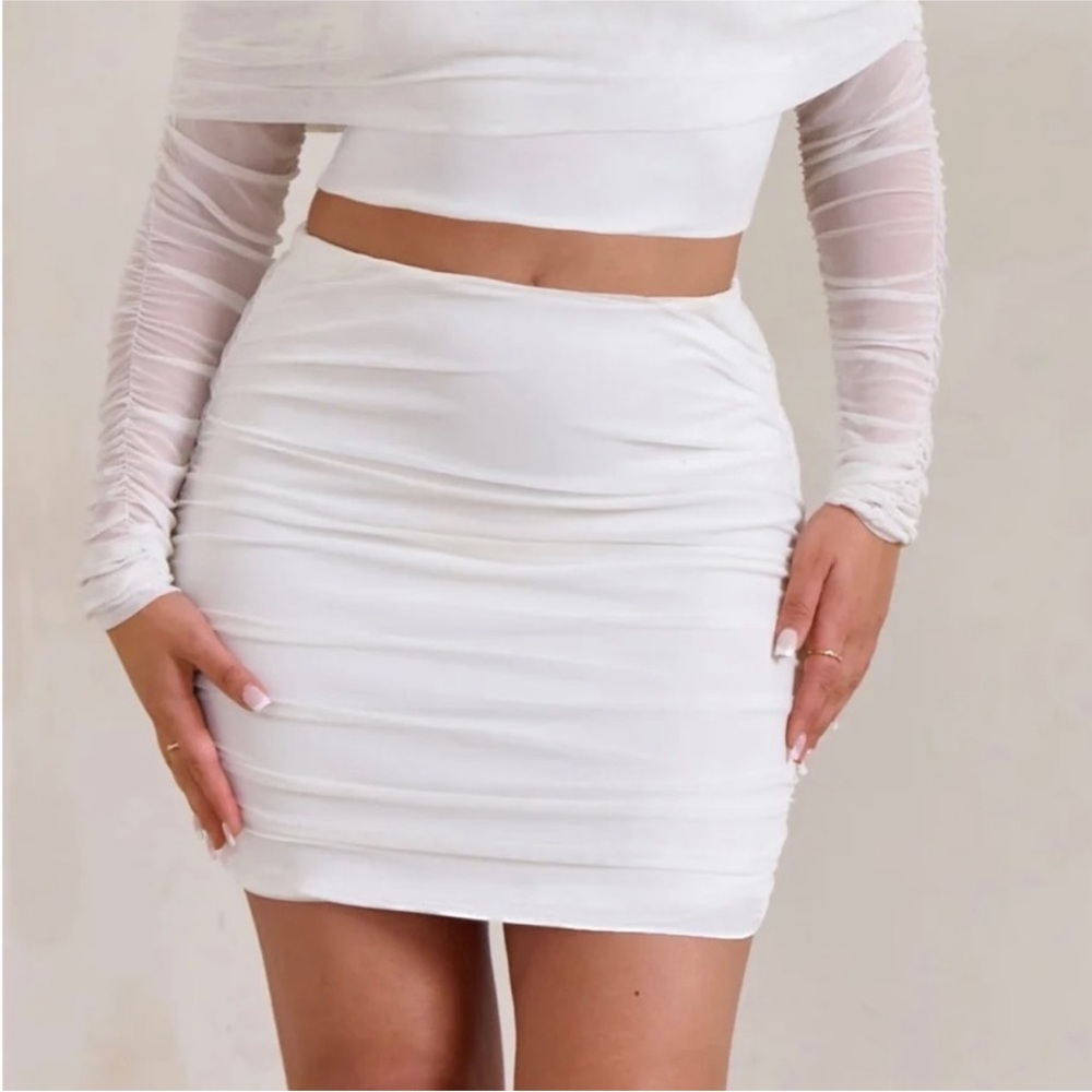 Club L White Mesh Ruched Mini Skirt
